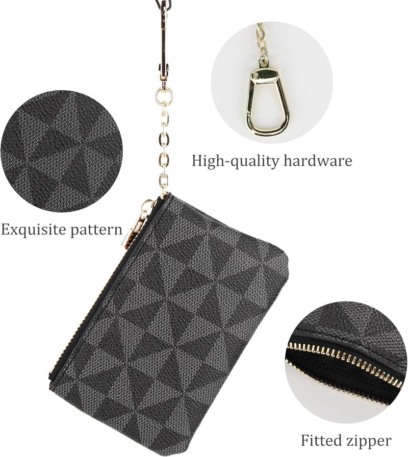 Veki Coin Purse Change Mini Purse Wallet With Key Chain Ring Zipper for Men Women Fashionable Bag Key Chain Pendant Leather Classic Clutch Purse(Black) - Image 5
